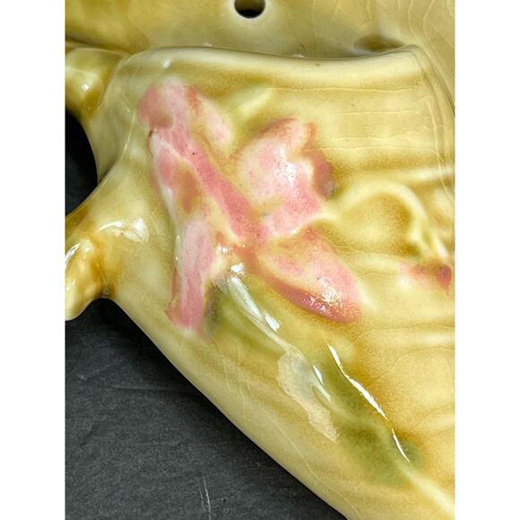 Vintage Hull Wall Pockets Pair Set Woodland Floral Green Pink 1940s Conch Shell - Picture 5 of 11